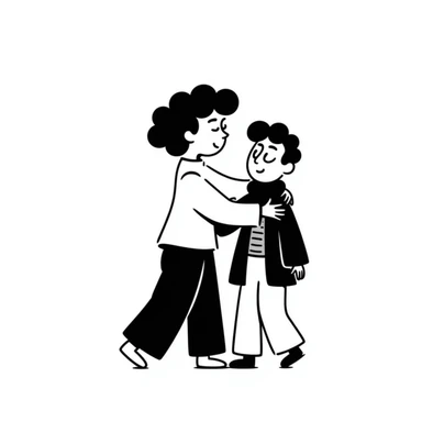 a person hugging someone named George, hand drawn doodle style sticker