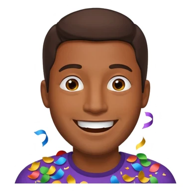 Emoji de un hombre feliz de festejo solo cabeza morocho y con confeti  sticker