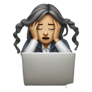 girl frusturated at her desk with hands on her head, 3/4 prespective sticker