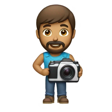 brown guy with mullet and beard holding a photo camera sticker