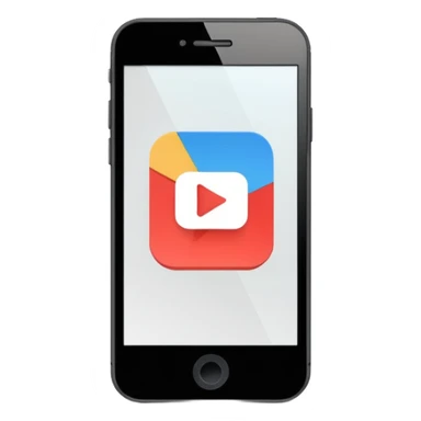 Minimalistic flat vector icon, iOS style, thin black contour on white background. Smartphone with play button and short video frames around it. Clean, no text, no shadows sticker