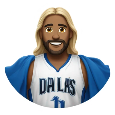 An emoji that looks like Jesus with a Dallas mavericks jersey  sticker