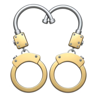 A pair of elegant handcuffs emoji made of silver chrome, smooth rounded design, glossy metallic reflections, luxury fetish aesthetic, minimal iOS emoji style, centered, clean white background sticker