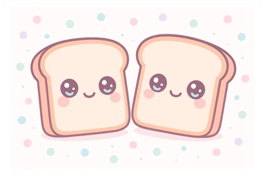two slices of bread, kawaii style, cute faces sticker