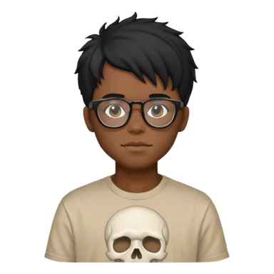 black anime hair guy with skeleton makeup. wearing a stussy tshirt with glasses sticker