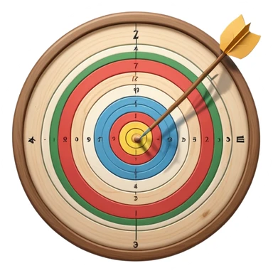 A bow with an arrow drawn back, aimed at a target with concentric rings. The background suggests a calm, outdoor archery range, emphasizing the precision, focus, and skill required in archery as a competitive sport. sticker