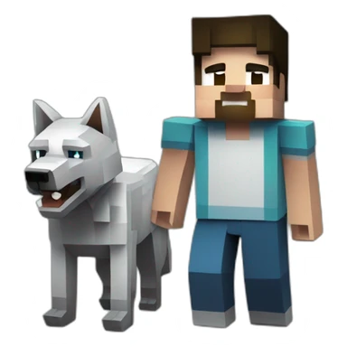 minecraft steve and his pet wolf sticker