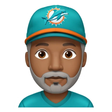 Black man with gray goatee wearing a Dolphins cap sticker