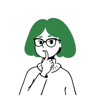 Seele with green hair and glasses biting, hand drawn doodle style sticker