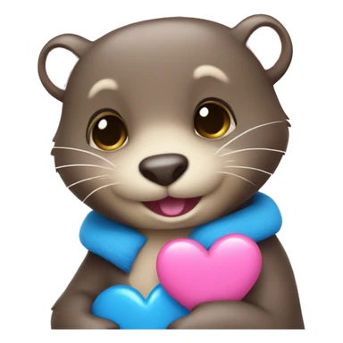 a pink colored otter holding a blue heart sticker