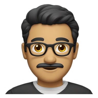 a light skin Pakistani man, wearing round glasses, short moustache, black hair, collared shirt, structured manly face sticker