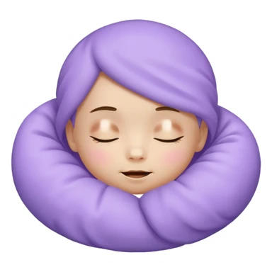 a baby lavender sleepy face emoji with a glowing pastel lavender gradient behind it, lavender skin sticker