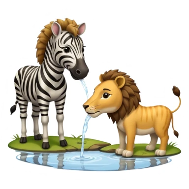 zebra and lion drinking water from pond sticker