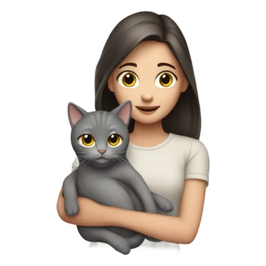 brunette girl with grey cat in her arms sticker