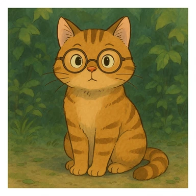 ghibli style cat with glasses sticker