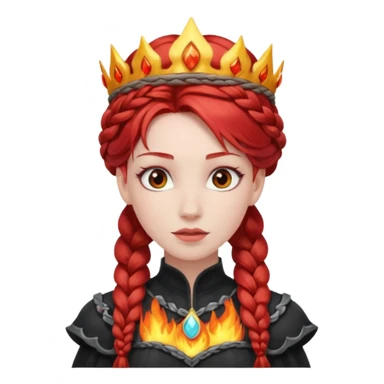 braided hair fire princess with dark crown, red hair sticker