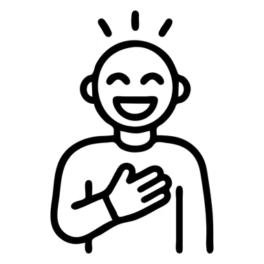 a person laughing at themselves, hand on chest, playful, outlined icon style sticker