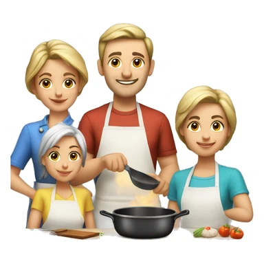 6 caucasian family members cooking sticker