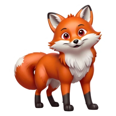 cinematic-[fox]-realistic-full-body-standing on all fours-emoji,-tail-tucked-close,-head-tilted-dramatically,-fox-[red]-fur,-simplified-yet-realistic-focused-features,-highly-detailed,-glowing-with-an-almost-sarcastic-glow  =expressive eyes sticker