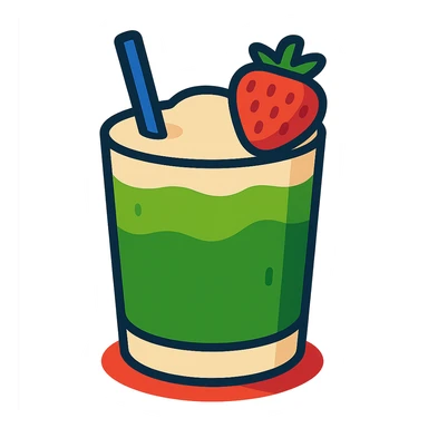 vibrant and fun matcha latte with strawberry garnish sticker