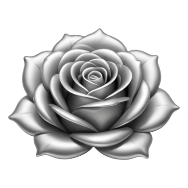 A rose emoji made of liquid silver metal minimalistic iOS emoji style, centered sticker
