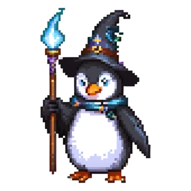 penguin wizard casting a spell sticker