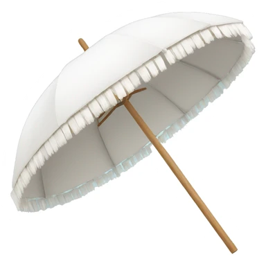 White beach umbrella with short white tassels and a straight wooden pole sticker