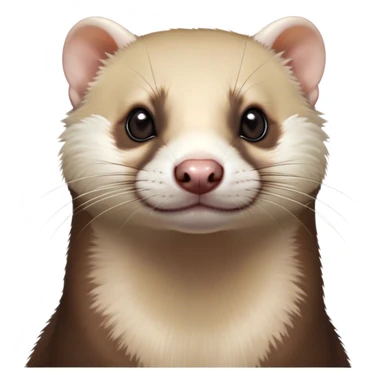 Cinematic Noble Ferret Portrait Emoji, Poised and dignified, with a sleek, elongated body and a distinct ferret head featuring a pointed snout, small, rounded ears, and intelligent, beady eyes, covered in soft, sleek fur with natural brown and cream hues, Simplified yet sharp and sophisticated features, highly detailed, glowing with a warm, natural glow, high shine, exuding an air of quiet confidence, focused and watchful, soft glowing outline, capturing the essence of a clever and majestic ferret that feels as though it could leap from the screen with effortless grace! sticker