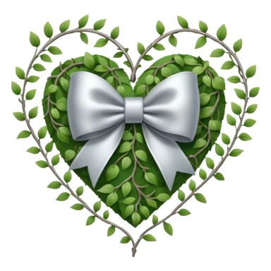 nature-inspired heart with a silver bow and heart pattern on the bow sticker
