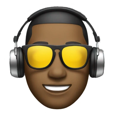 DJ with Yellow Pullover, smile headphones and withe glasses sticker
