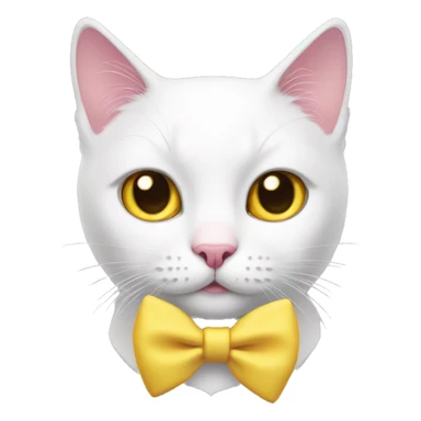 white cat with pink bow and a yellow nose sticker