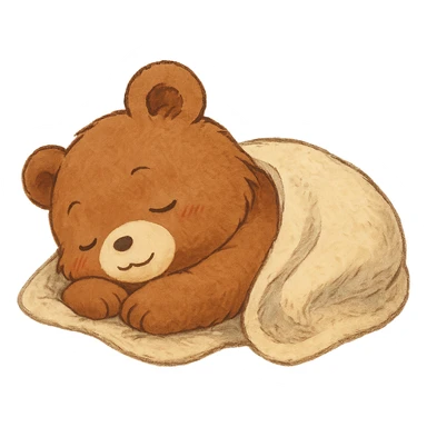 Add a cozy blanket to the anime style cute bear sleeping, keep the background transparent sticker