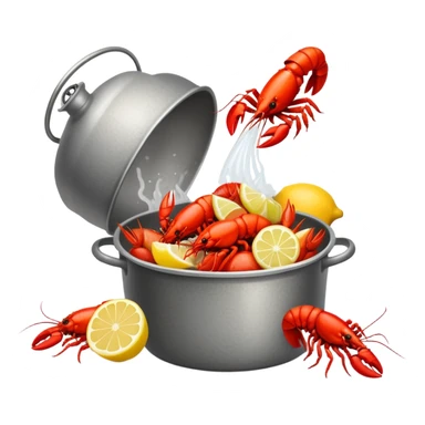 crawfish boil, crawfish spilling from pot, lemon wedges sticker