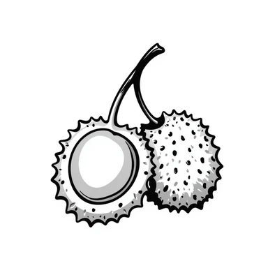 hand-drawn lychee fruit with stem and textured skin sticker