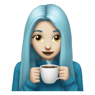 white skin girl with blue long hair drinking coffee sticker