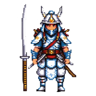male samurai nomad with heavenly halo and traditional weapons sticker