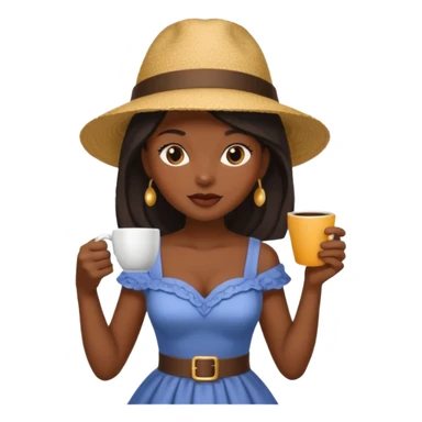 black woman drink coffe with hat dress  sticker