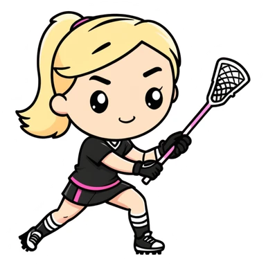 Women lacrosse player with a pink stick and all black uniform and blonde hair cool and athletic number 15 sticker