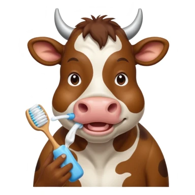 A cow brushing its teeth, looking sleepy and drowsy, portrait, bust up sticker