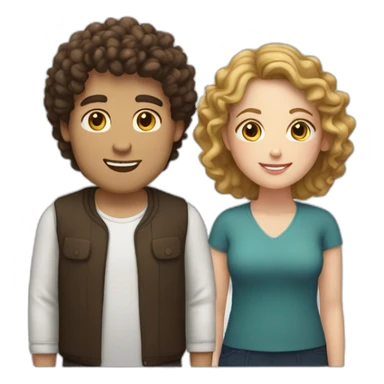 Couple, white man with dark brown curly hair and chubby white woman with light brown curly hair sticker