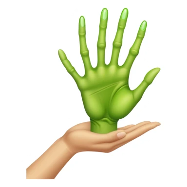 green alien hand and human hand  sticker