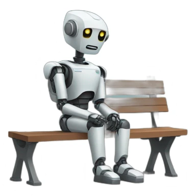 a robot sitting on a bench waiting sticker