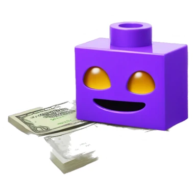 A PURPLE LEGO PIECE IN DE FRONT WITH SOME MONEY BAH BEHIND sticker