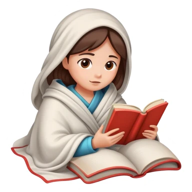 A girl wrapped in a blanket is reading a book. sticker