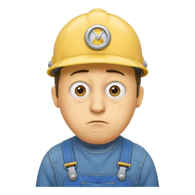close up of a sad Minion face with expressive eyes, yellow skin, blue overalls, single tear, simple background sticker