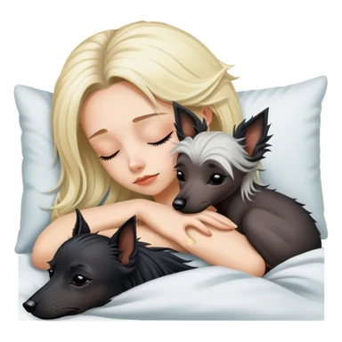 blonde girl sleeping with black chinese crested dog sticker
