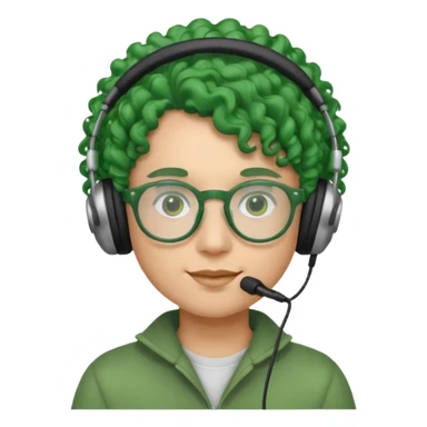 headphone wearing and glassess and green curly haired sticker