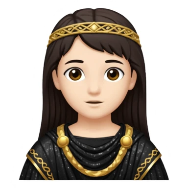 Libera from Roman Deities with long dark brown hair, black sequin toga sticker