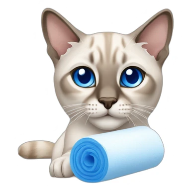 lynx point siamese cat with blue eyes playing with roll of paper towels sticker