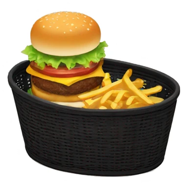 Burger and fries in an oval black basket sticker